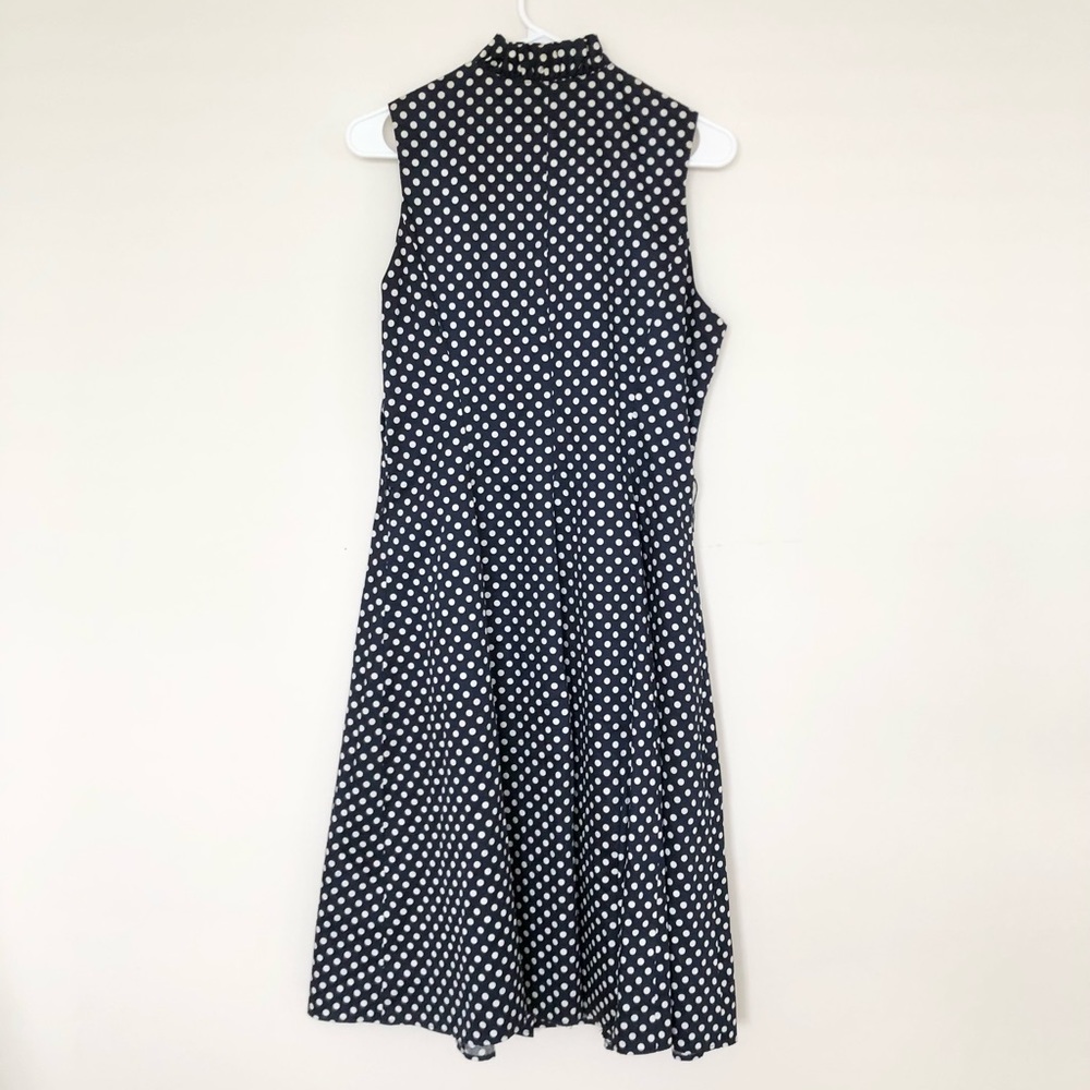 Navy Blue White Polka Dot V-Neck Ruffle Dress - Picture 8 of 9